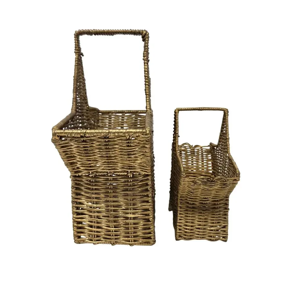Vintage Gold Wicker Star Baskets Set of 2 Rustic Holiday Decor
